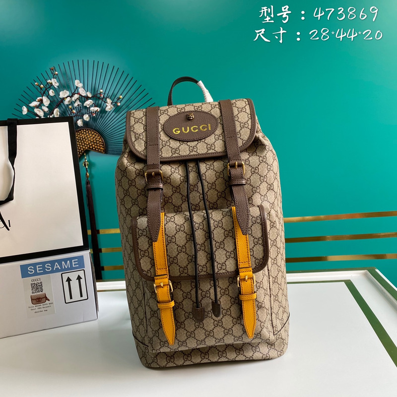 g*u*i monogram gg S*p*e backpack with web strap dark brown