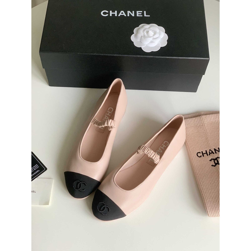 Ch*el ballerina lambskin flats pink