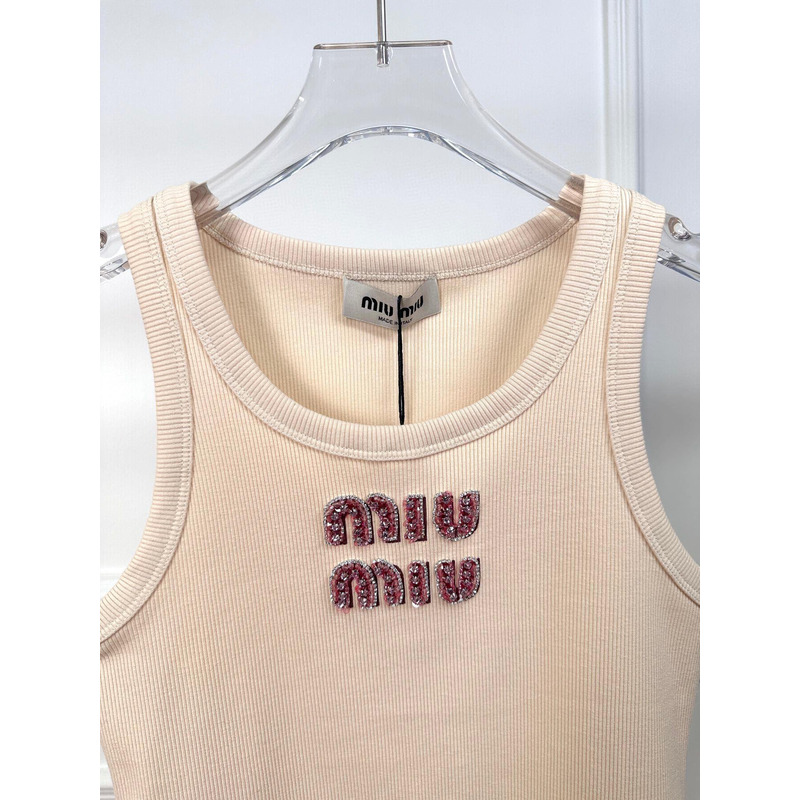 Miu Miu Rhinestones Logo Tank Top