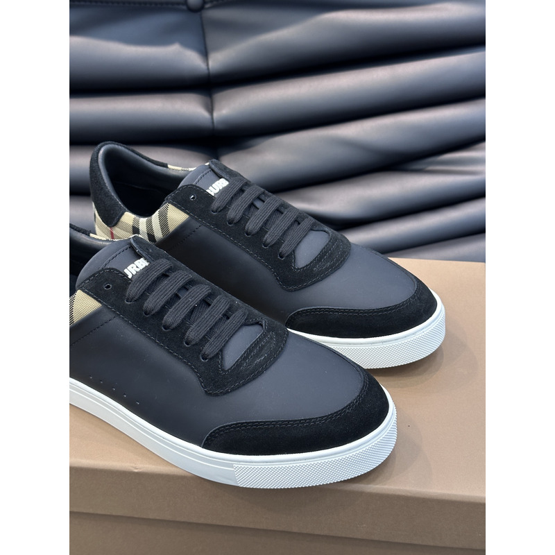 B**rry leather, suede and plaid sneakers black/archive beige