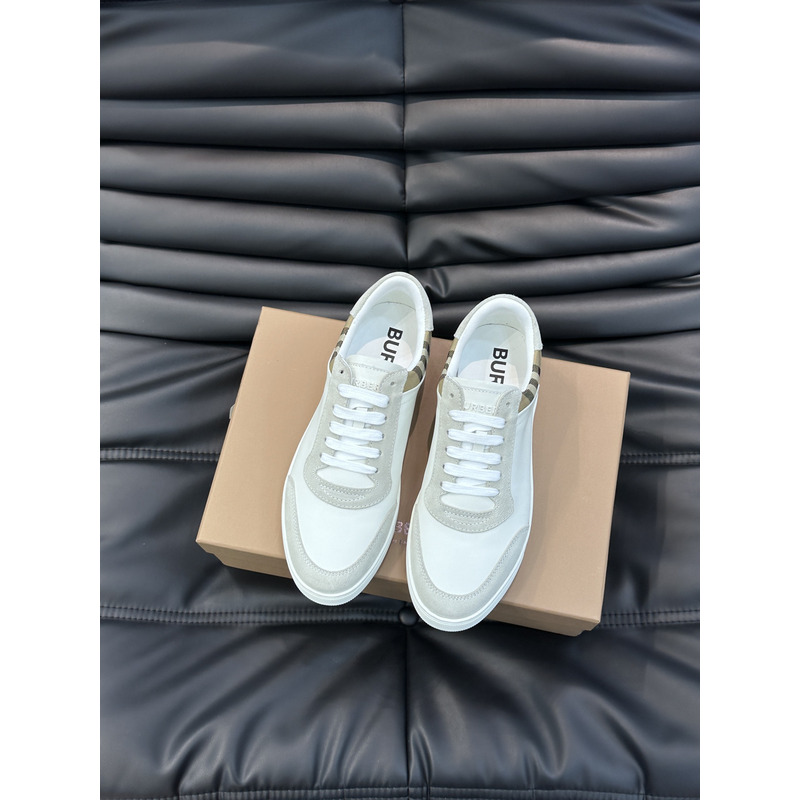 B**rry leather, suede and plaid sneakers  white/archive beige
