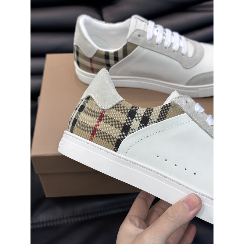 B**rry leather, suede and plaid sneakers  white/archive beige