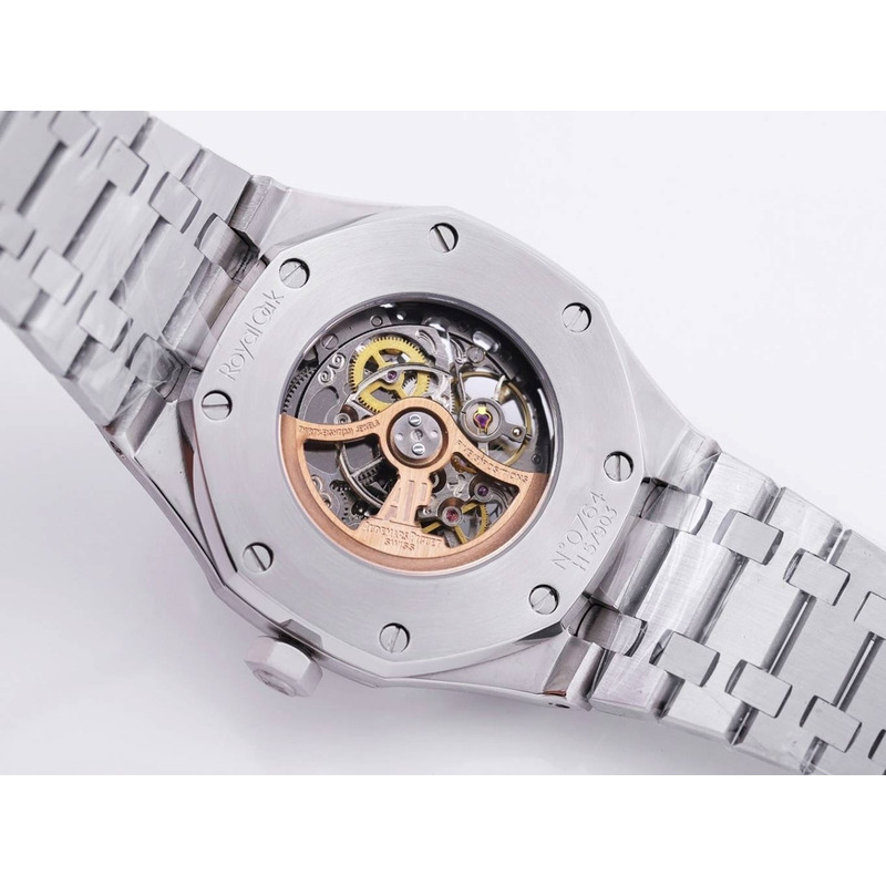 Audemars Piguet Royal Oak Openworked Steel Mens Watch Sliver Black Dial