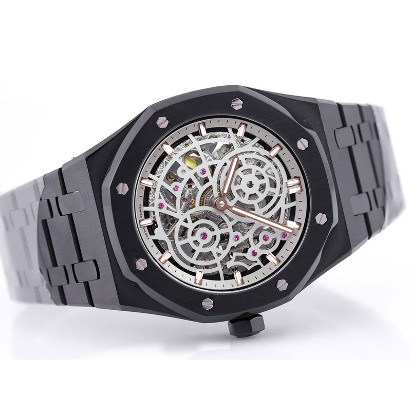 Audemars Piguet Royal Oak Openworked Steel Mens Watch Black