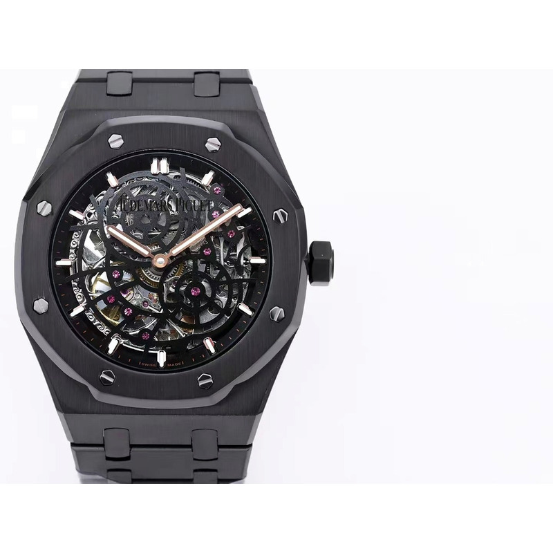 Audemars PiguetAudemars Piguet Royal Oak Openworked Steel Mens Watch Black Black Dial