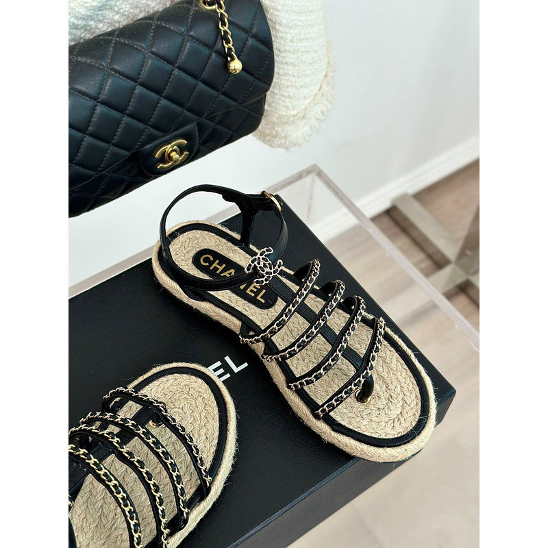 Ch*el sandals lambskin black