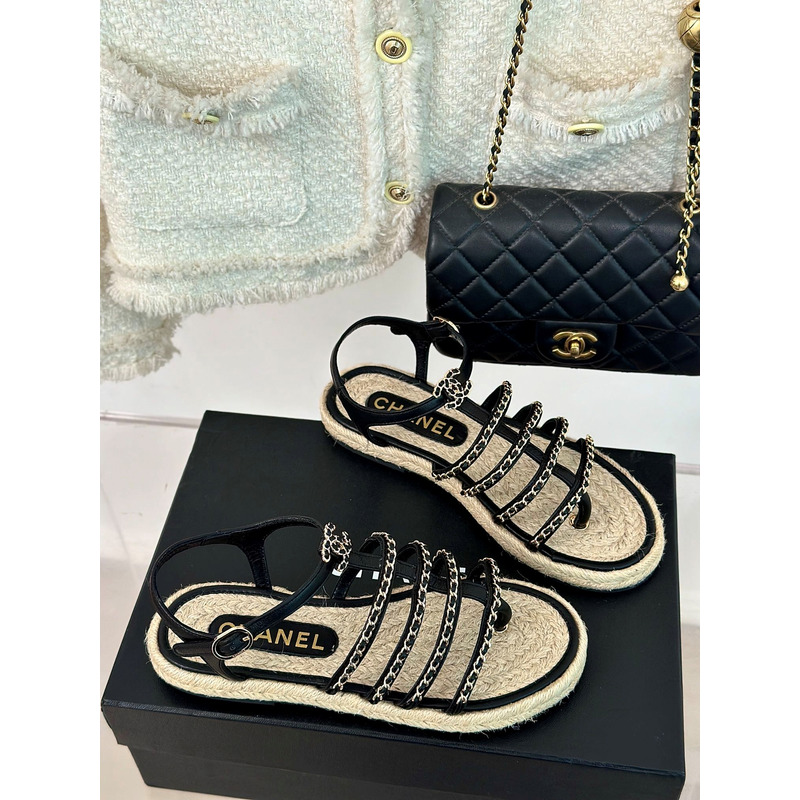 Ch*el sandals lambskin black