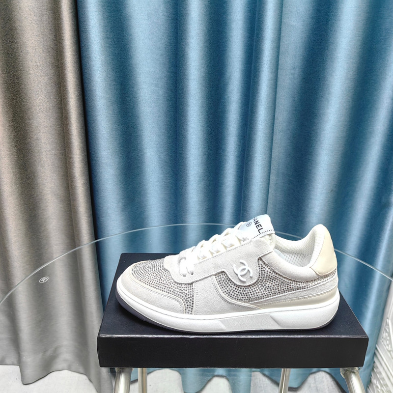 Ch*el cc 23c new silver grey crystals cc logo suede sneakers