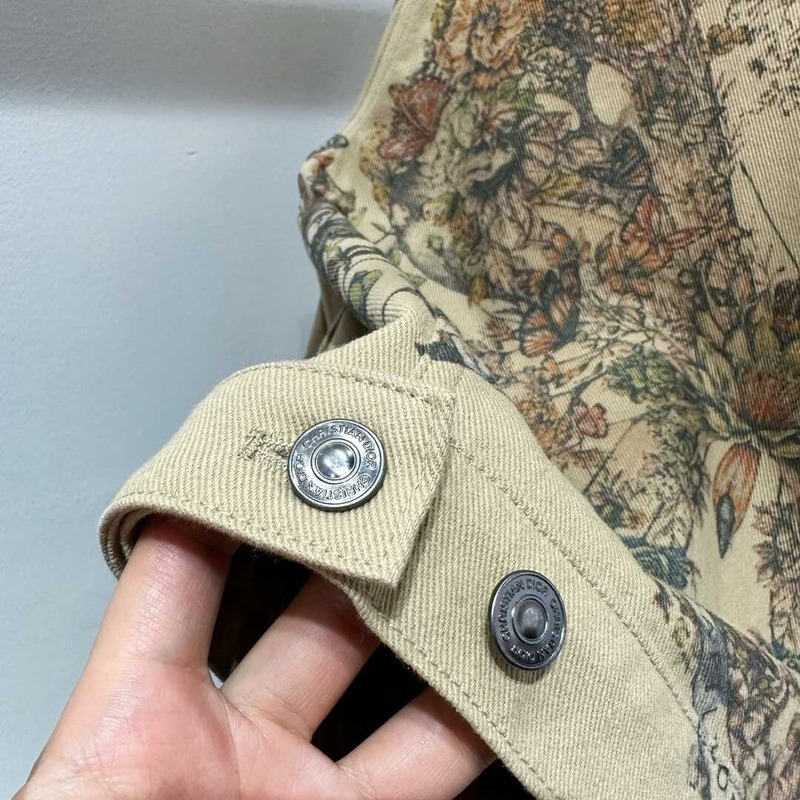 D*or jacket ecru cotton denim with multicolor butterfly brown