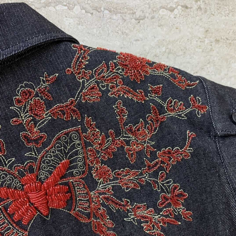 D*or embroidered jacket cotton denim and coral-colored beads black
