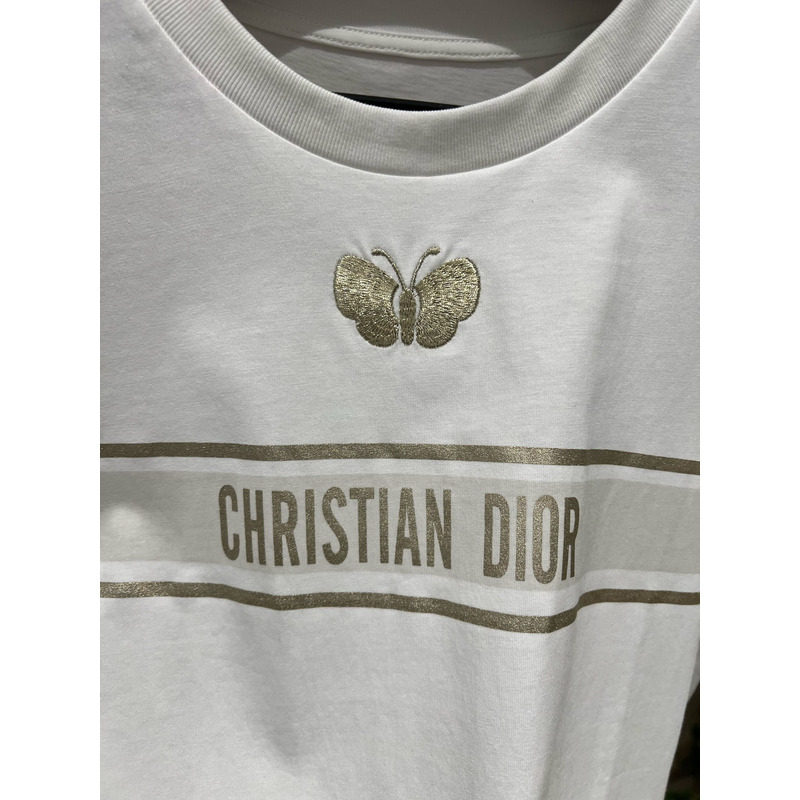D*or embroidered t-shirt cotton jersey gold-tone signature white