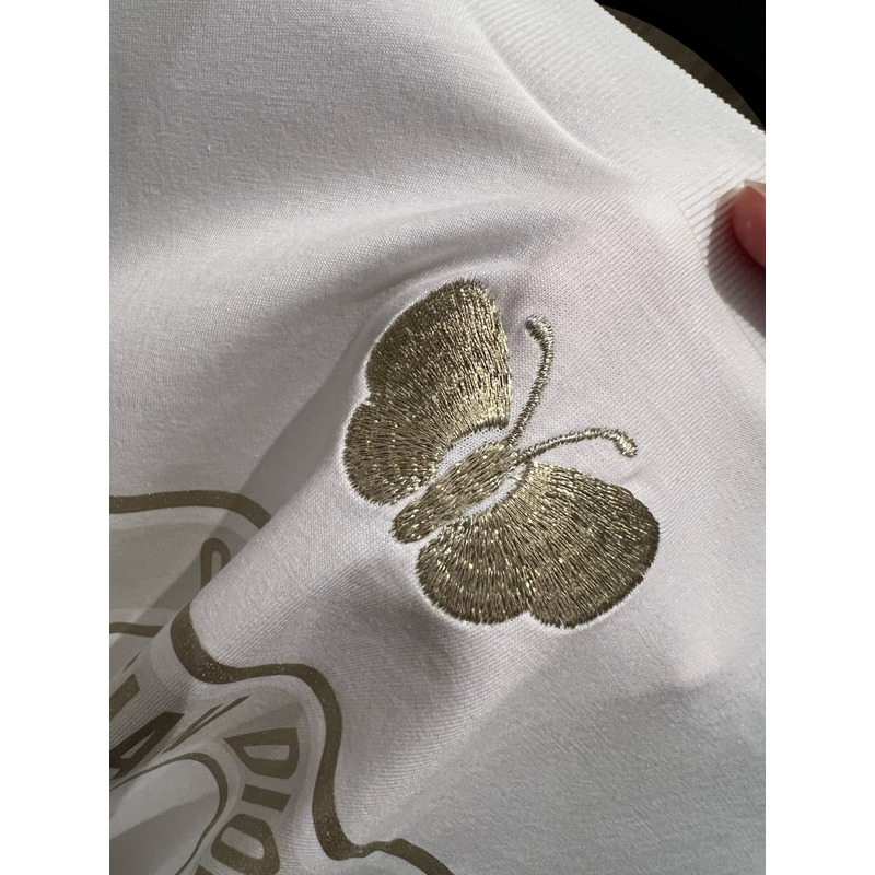 D*or embroidered t-shirt cotton jersey gold-tone signature white