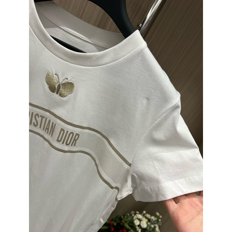 D*or embroidered t-shirt cotton jersey gold-tone signature white