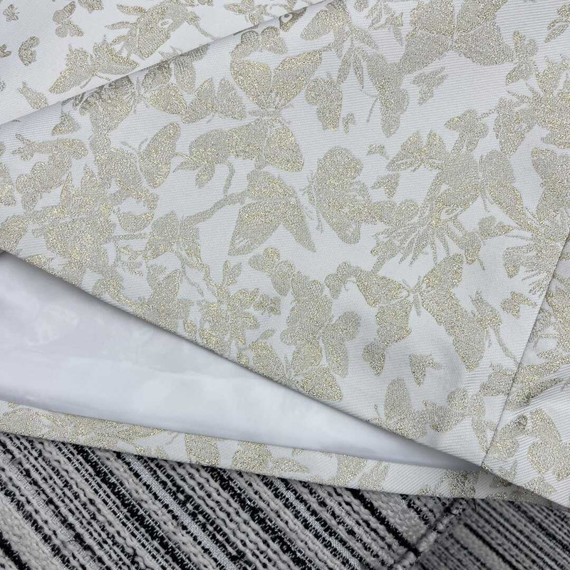 D*or mid-length flared skirt white technical jacquard with gold-tone allover butterfly motif