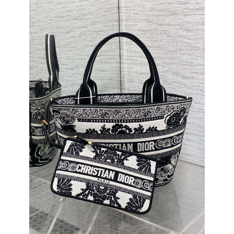 ch**an D*or hat basket bag white and black butterfly bandana embroidery