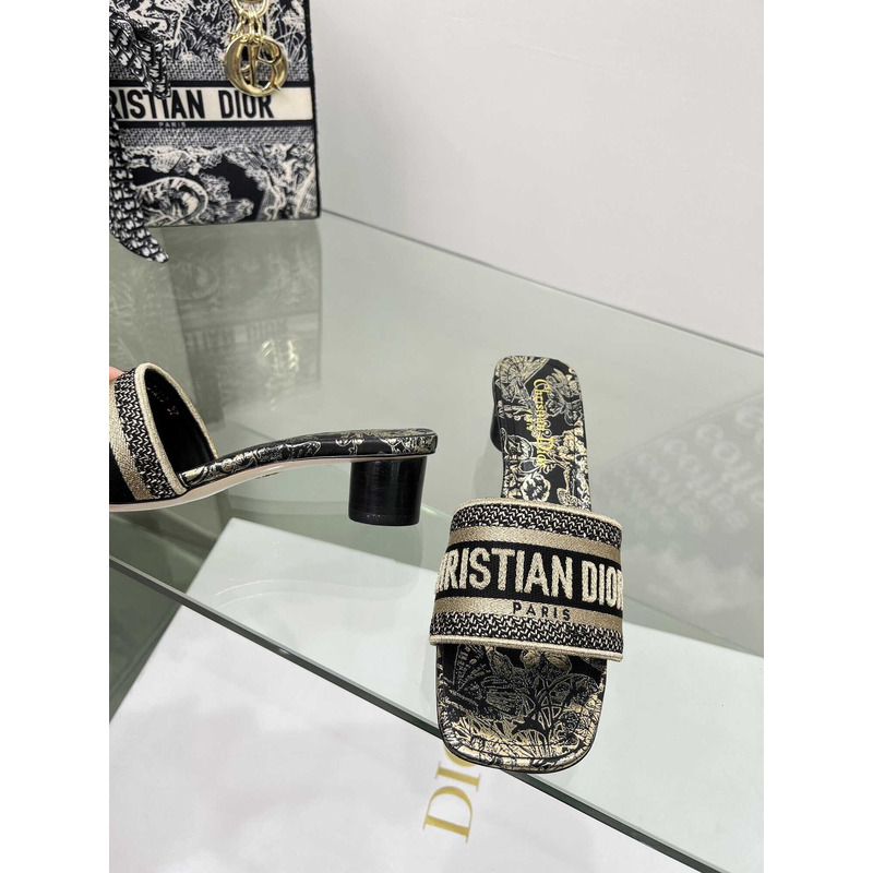 ch**an D*or dway heeled slide butterflies embroidered cotton black