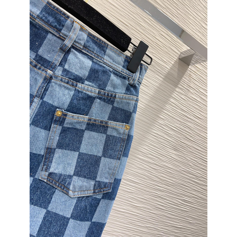 l**is V*t*n damier denim skirt blue
