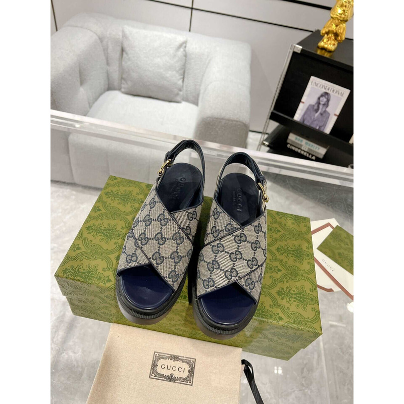 g*u*i women\''s gg S*p*e lug sole sandals beige and black