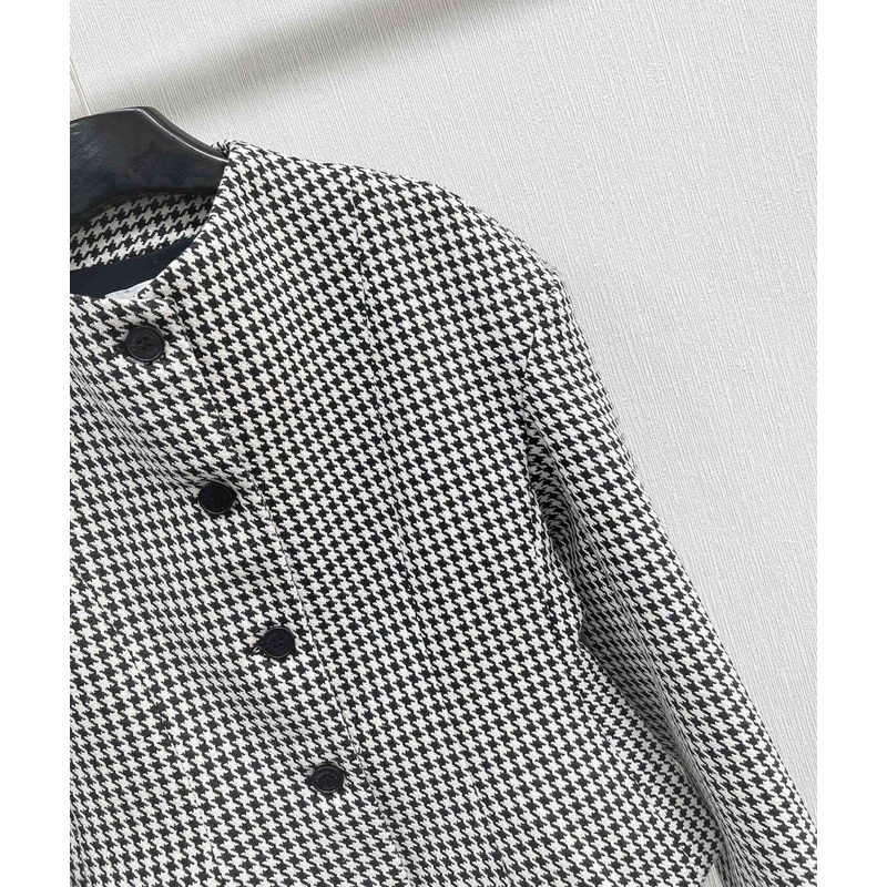 D*or fitted jacket with officer collar black and white houndstooth wool