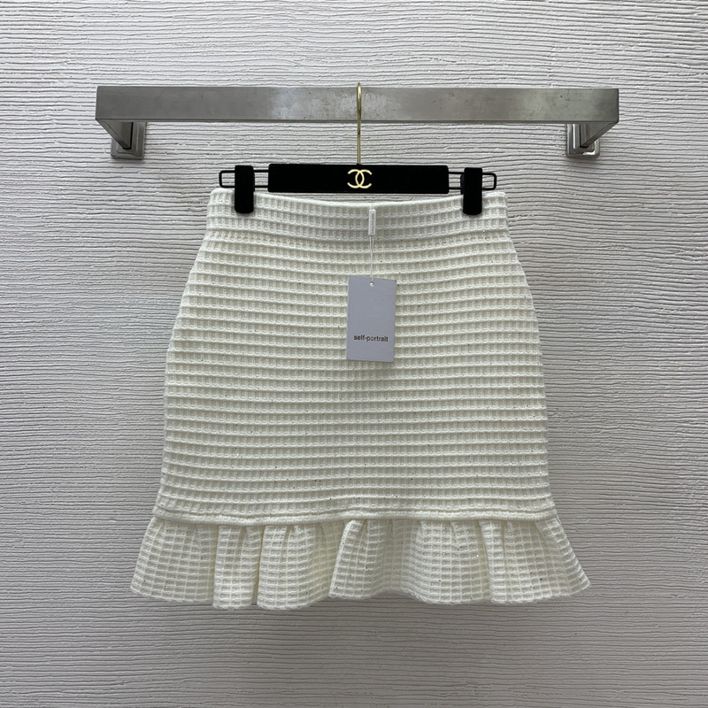 Self portrait Sequin Textured Knit Skirt Cream