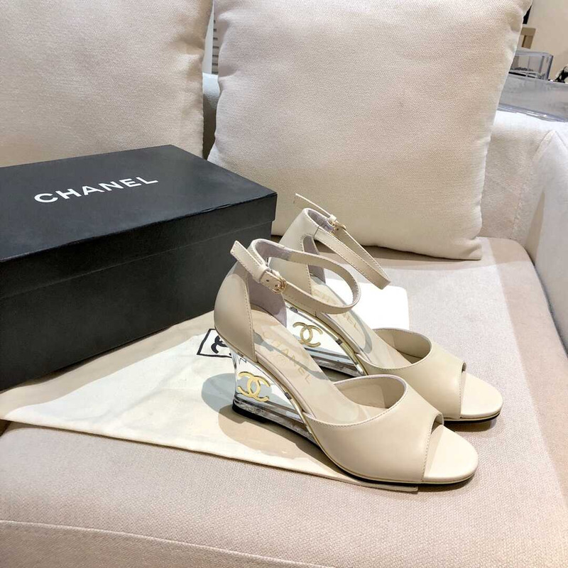 Ch*el  toe leather sling grey heels