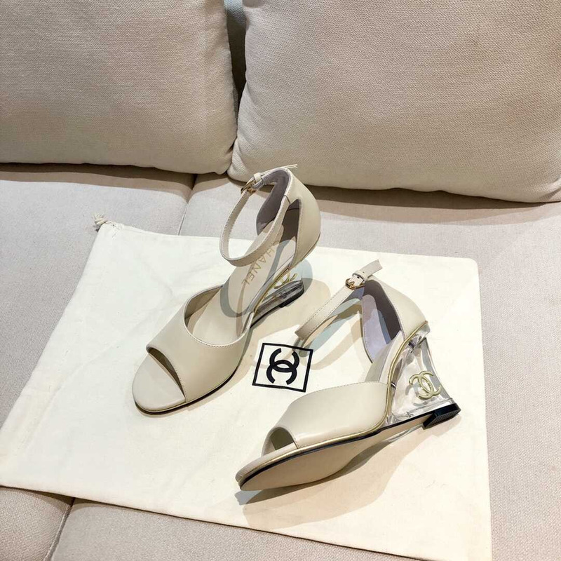 Ch*el  toe leather sling grey heels