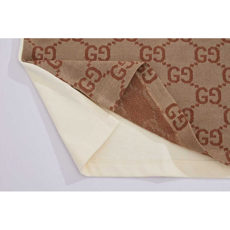 G*u*i jumbo gg cotton silk jacquard polo beige