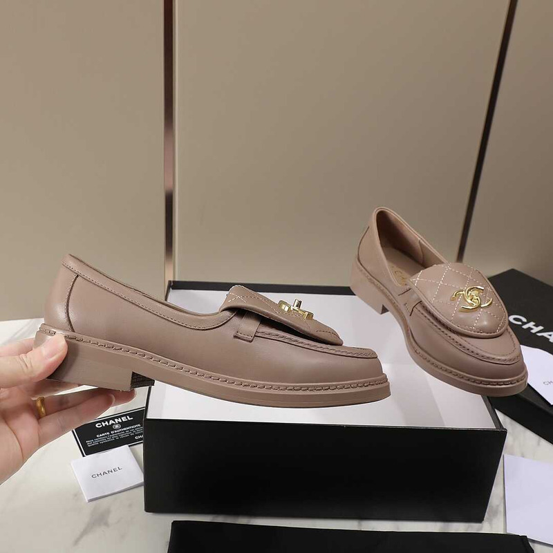 Ch*el lambskin moccasins loafers brown