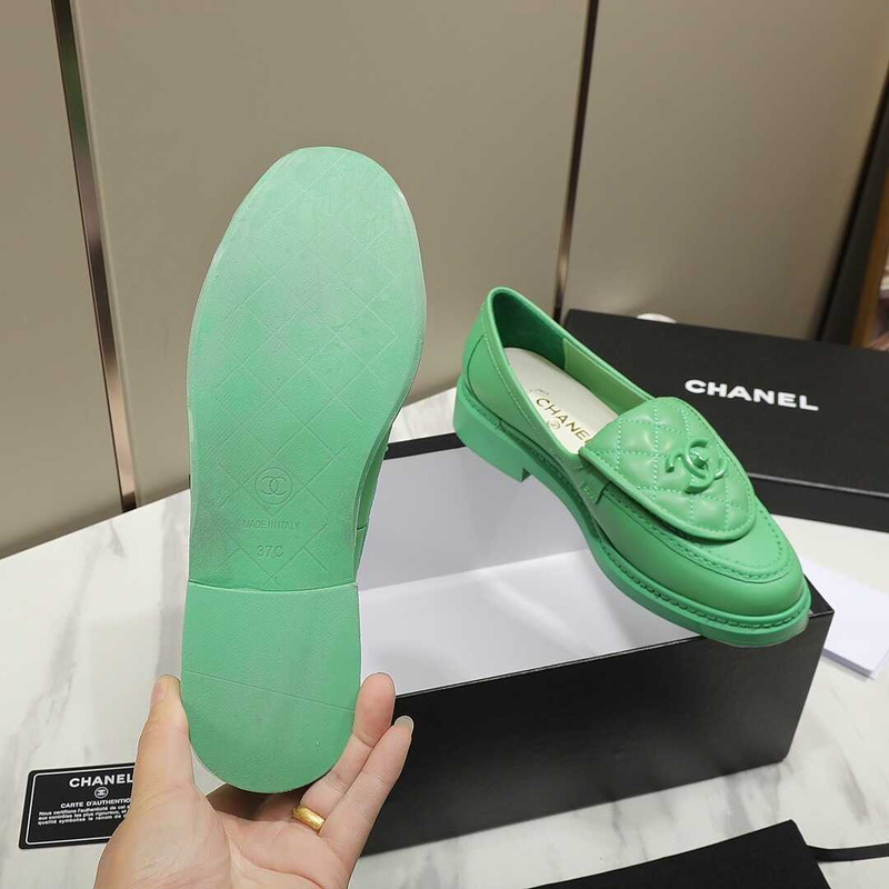 Ch*el lambskin moccasins loafers green