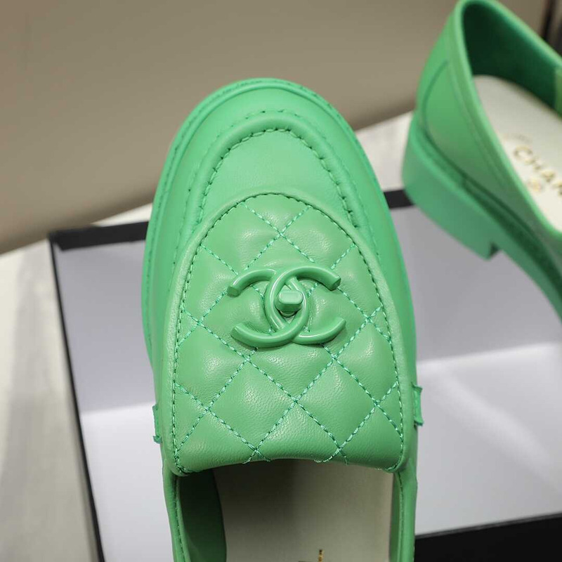 Ch*el lambskin moccasins loafers green