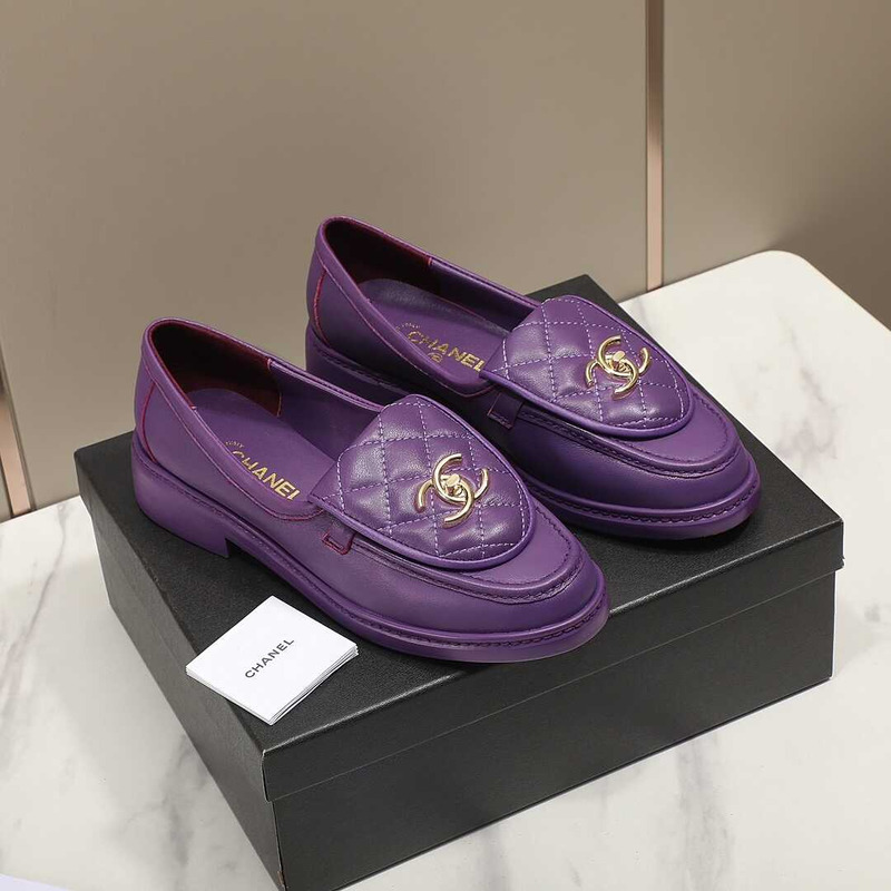 Ch*el lambskin moccasins loafers dark purple