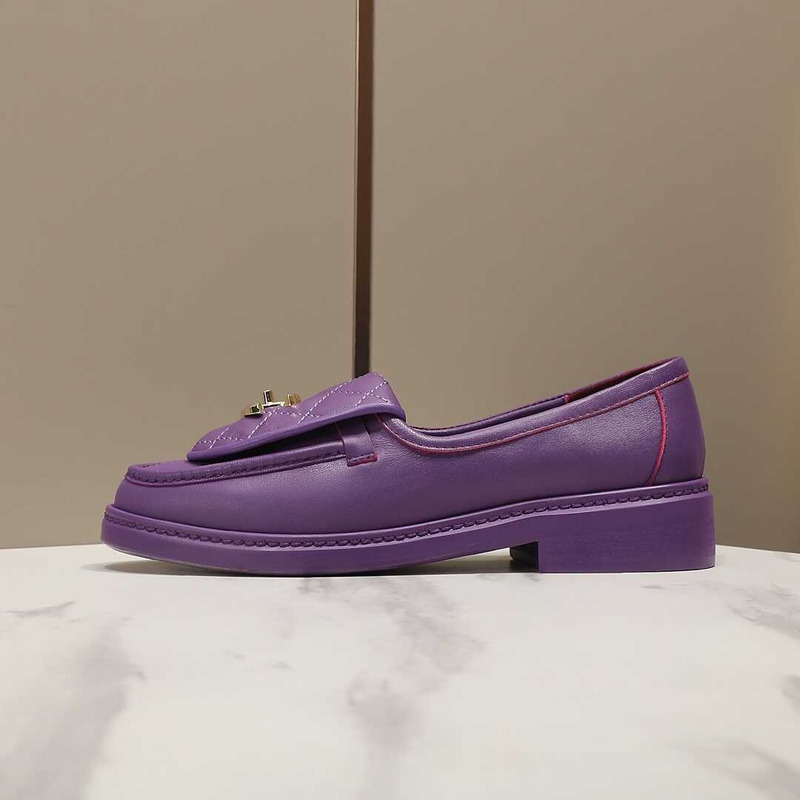 Ch*el lambskin moccasins loafers dark purple
