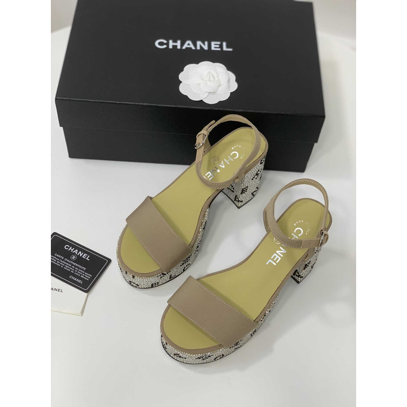 Ch*el sandals grosgrain & diamanté green
