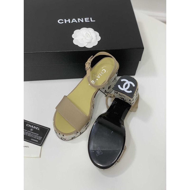 Ch*el sandals grosgrain & diamanté green