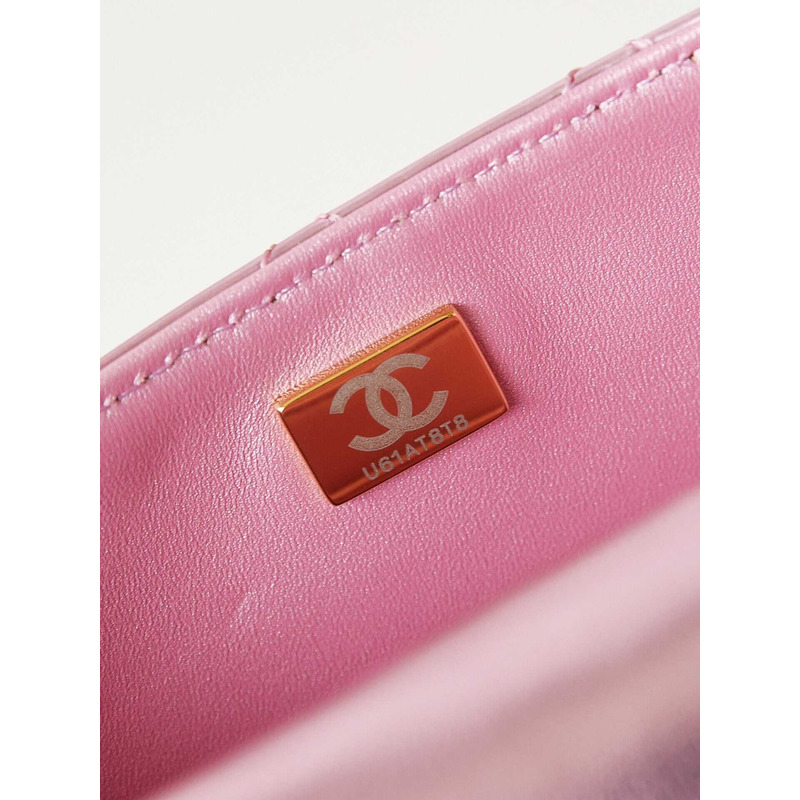 Ch*el mini flap bag & star coin purse metallic mirror calfskin, metallic lambskin & gold-tone metal light pink