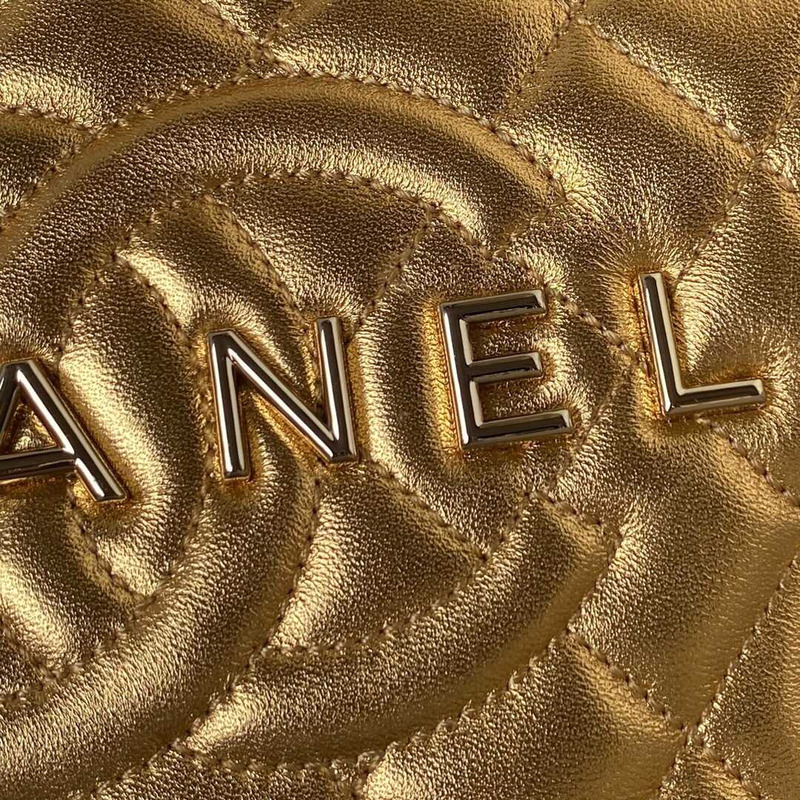 Ch*el star handbag metallic lambskin & gold-tone metal light gold