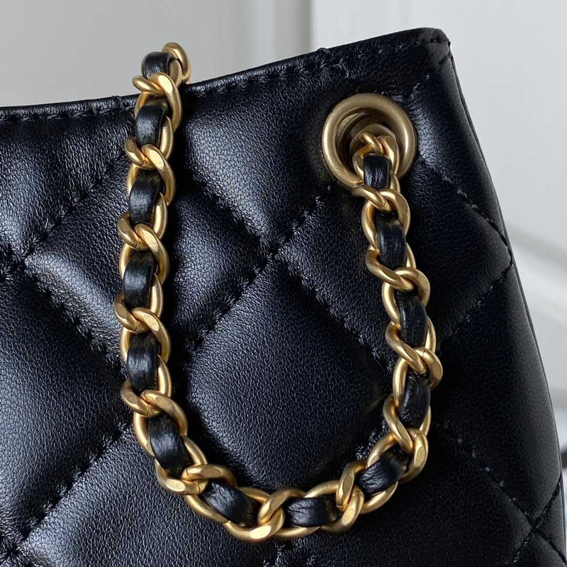 Ch*el small messager bag lambskin & gold-tone metal black