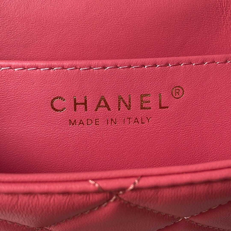 Ch*el small messenger bag lambskin & gold-tone metal coral pink