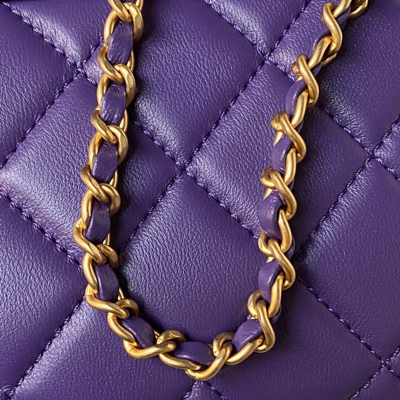 Ch*el small messenger bag lambskin & gold-tone metal purple