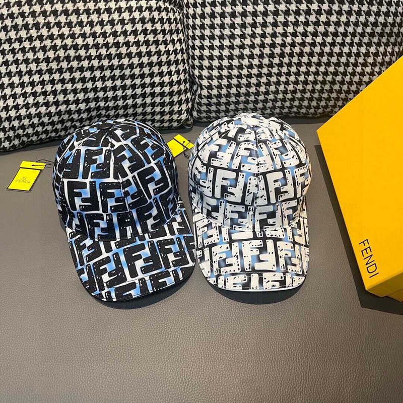 F**di hat ff jacquard fabric baseball cap white and blue