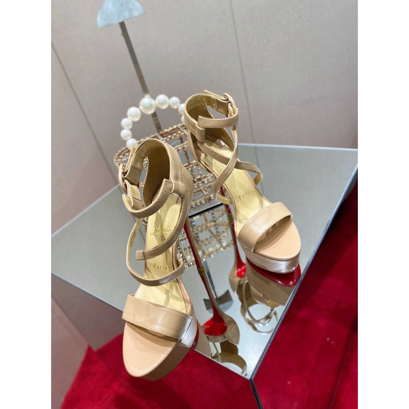 Ch**an louboutin platform sandals heels 15cm beige