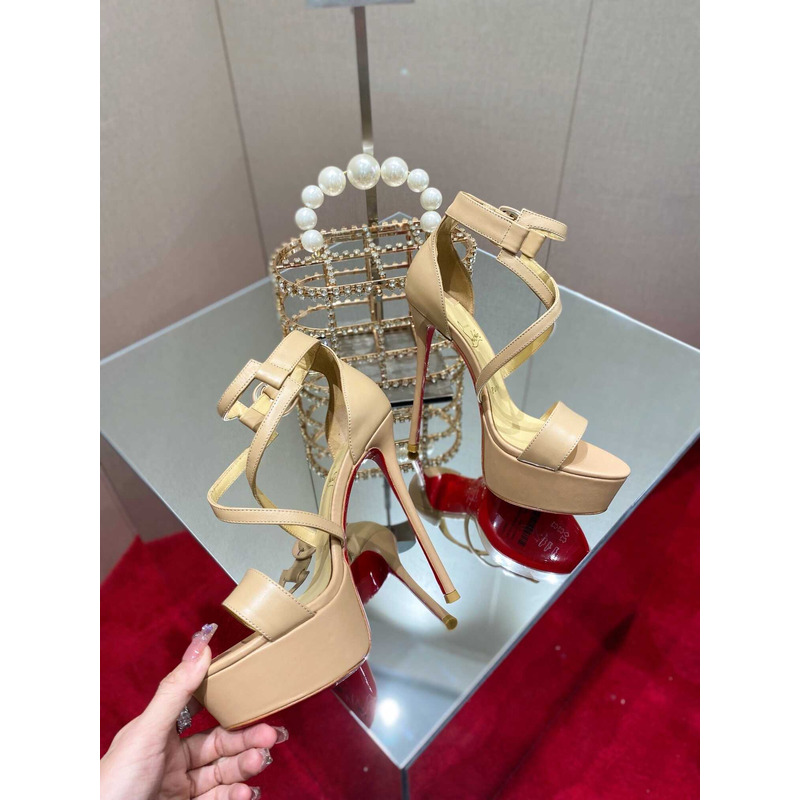 Ch**an louboutin platform sandals heels 15cm beige