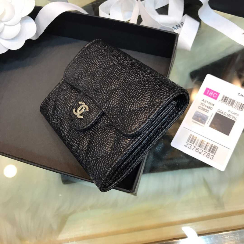 Ch*el caviar small flap wallet black
