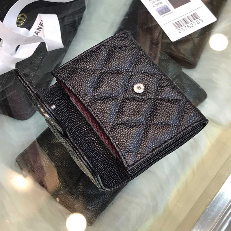 Ch*el caviar small flap wallet black