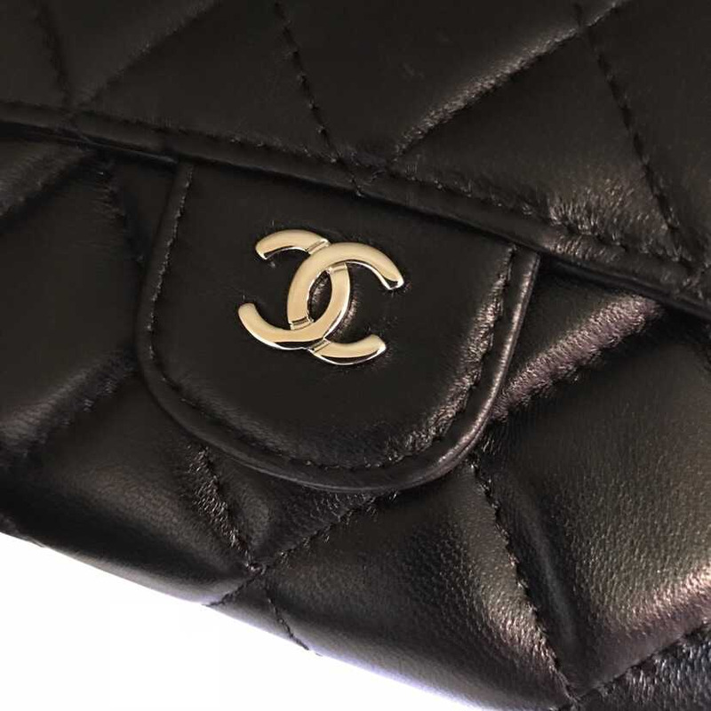 Ch*el lambskin flap wallet black