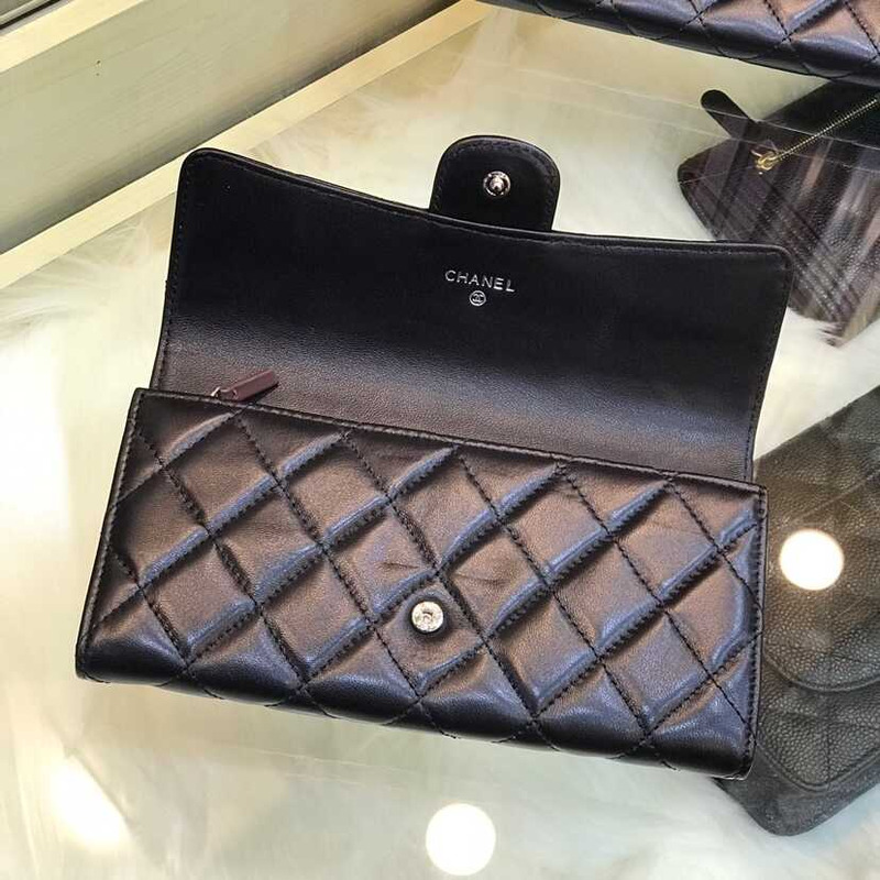 Ch*el lambskin flap wallet black