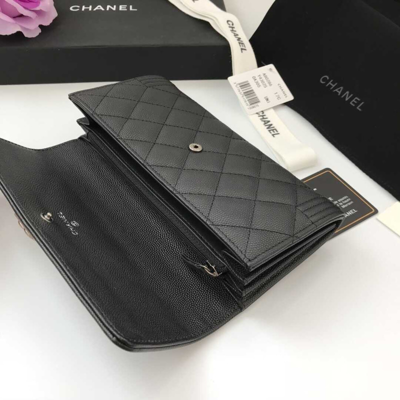 Ch*el caviar quilted large boy gusset flap wallet black