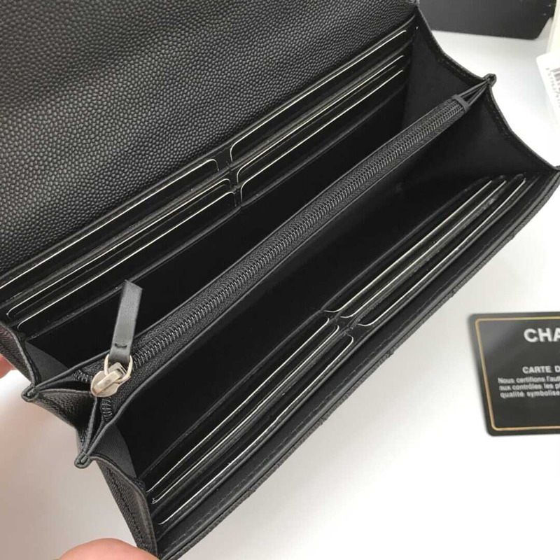 Ch*el caviar quilted large boy gusset flap wallet black