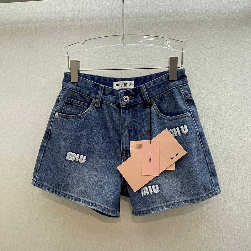 Miu Miu Denim Shorts With Logo Blue