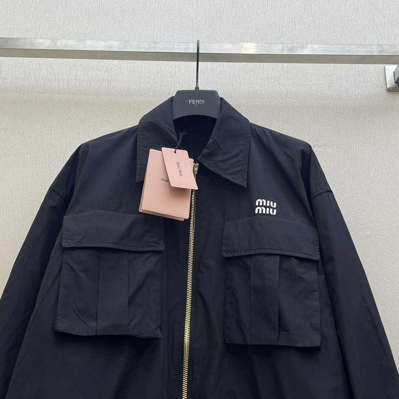 Miu Miu Zip-Up Cropped Jacket Black